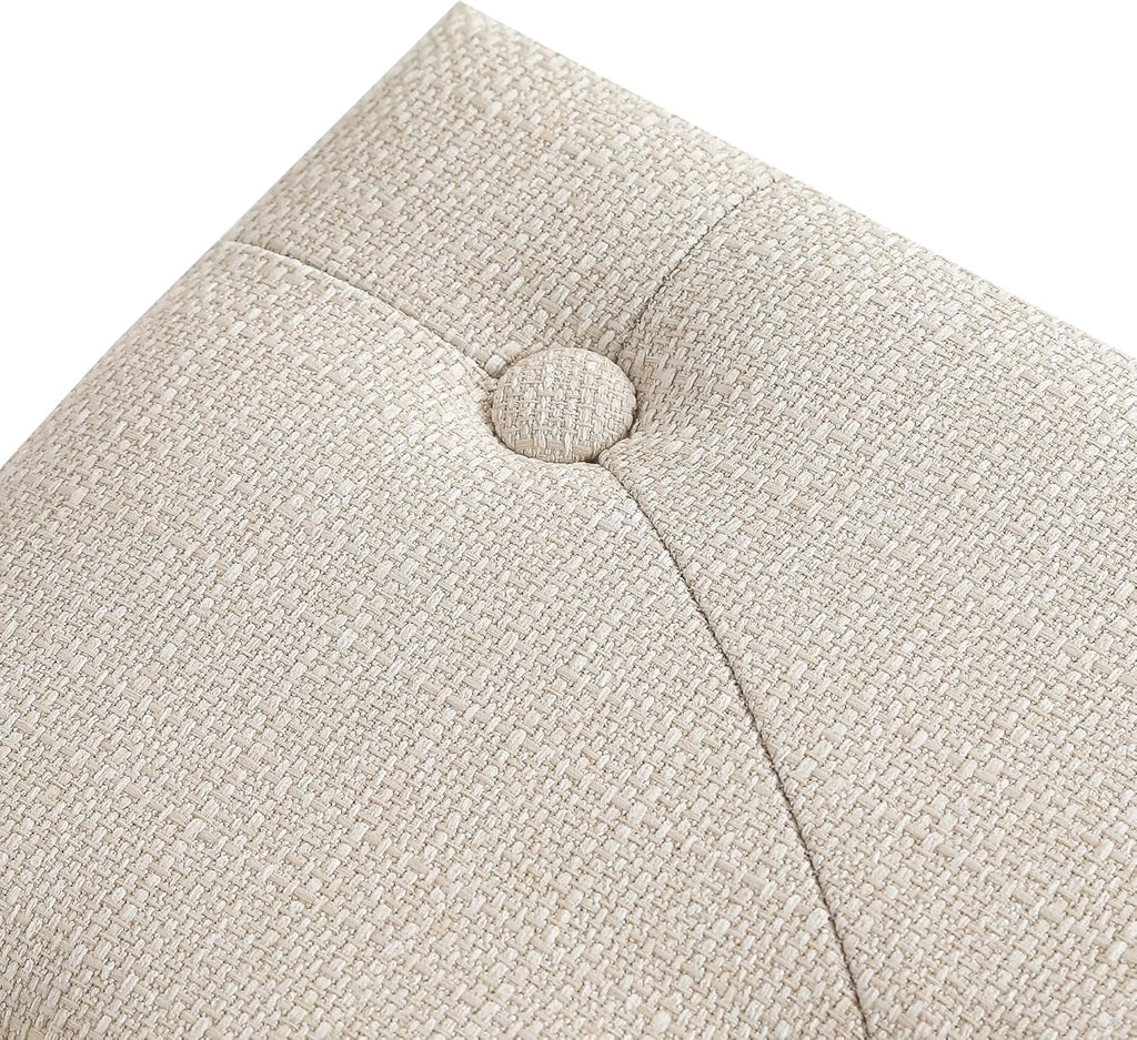 Adeco 15.4" Linen Upholstered Ottoman Footrest, Small Padded Foot Stool & Accent Seat with Wood-Look Legs, Modern Rectangle Stool for Living Room, Bedroom, Entryway, Beige
