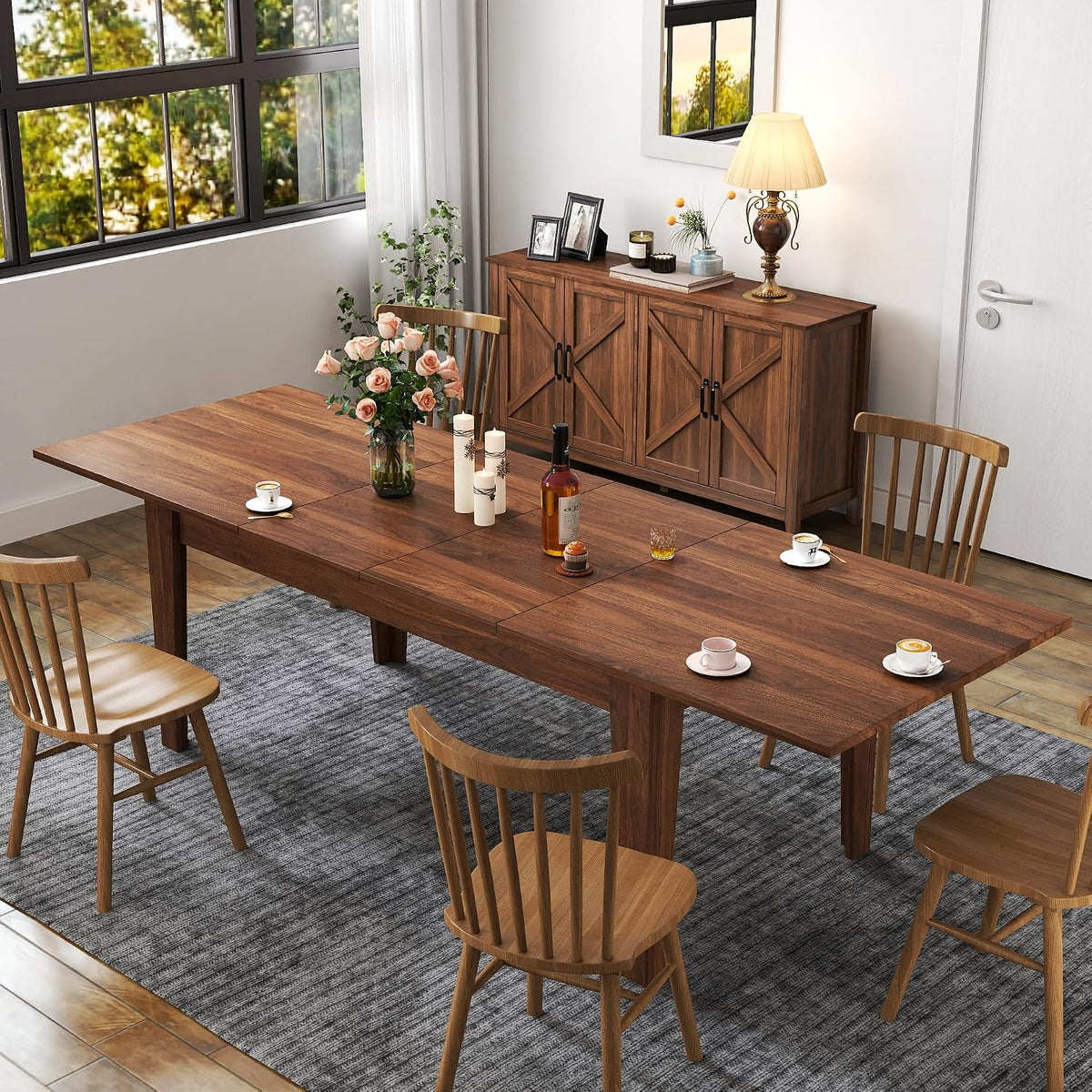 70-106" Expandable Dining Table, Wood Extendable Room Table, Long Kitchen Table for Dining Room