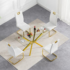 Modern Dining Table for 4 People, 47" Rectangle Dining Room Table with Gold Chrome Metal X-Base, Rectangular Tempered Glass Dining Table, Kitchen Dining Room Tables Luxury Dinner Table
