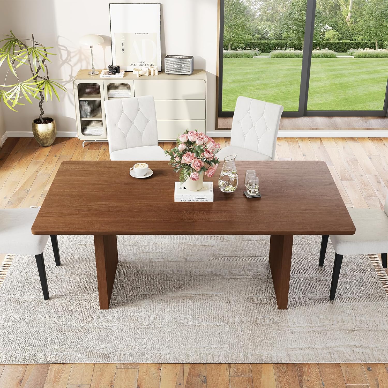 Welzona 71-inch Rectangle Dining Table for 6-8, Farmhouse Kitchen & Dining Room Table with Walnut Finish, Durable and Easy-Clean Surface, Sturdy Dinner Table for Family Gatherings, Home Office