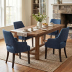 chairus Farmhouse Dining Chairs Set of 2 with Arms, Blue Linen Upholstered Dining Room Chairs, Curved Open Back Kitchen Accent Side Chairs, Blue