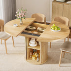 40-55in Extendable Round Table for 4-6, Multi-Use Oval Dining Table with Hidden Storage, Expandable Kitchen Table with Fluted Sliding Door Cabinet for Dining Room,Apartment or Meeting Room