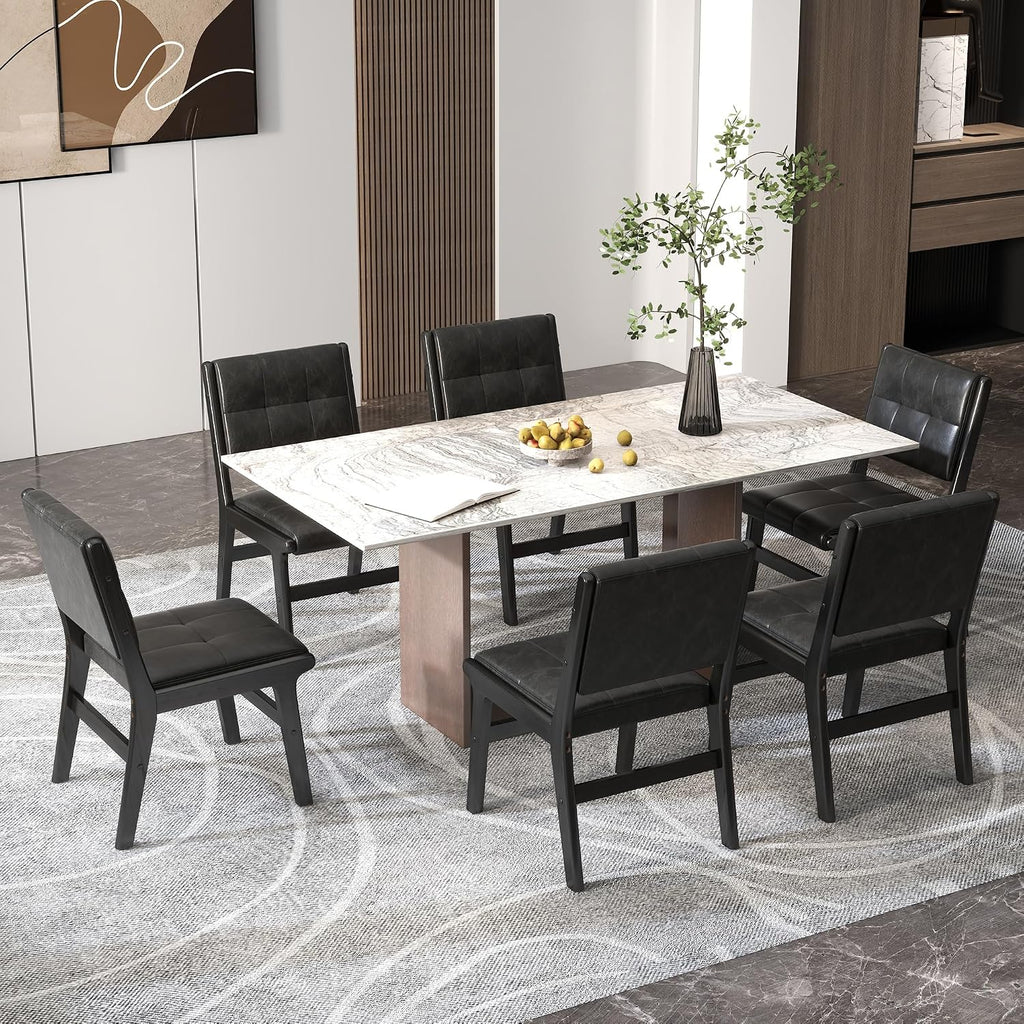 civama Faux Leather Dining Chairs Set of 6, Dining Room Armless Kitchen Chairs with Comfy Back, Solid Wood Frame & Upholstered Cushion for Living Room, Cafe and Restaurant, Black