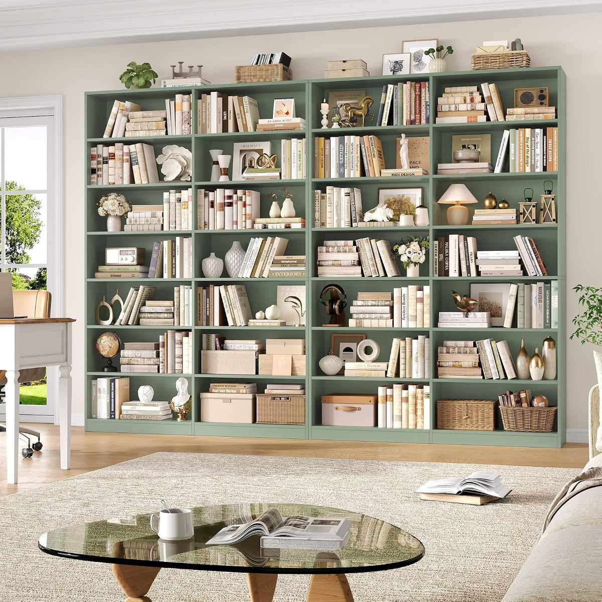 FACBOTALL 83.7" Tall Bookshelf and Bookcase,7-Tier Double Bookshelves Green