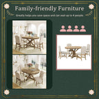 LUMISOL Round Dining Table Set for 4, Farmhouse Kitchen Table Set with Extendable Round Dining Table & 4 Upholstered Chairs, 5-Piece Solid Wood Table and Chairs Set for Dining Room, Natural