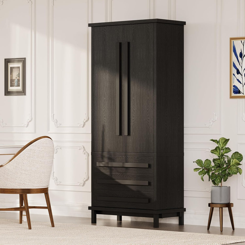 70" Tall Kitchen Pantry Cabinet, Wood Freestanding Storage Cupboard with 2 Cabinet Shelves, 6 Door Shelves and 4 Drawers, Multi-Purpose Storage Cabinet for Kitchen & Dining Room,Black