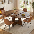 Miereirl Extendable Dining Table Set for 4-6, 47.24"-63" Round to Oval Dining Table Set with Upholstered Chairs, Hidden Storage Shelf, Kitchen & Dining Room Furniture for Apartment