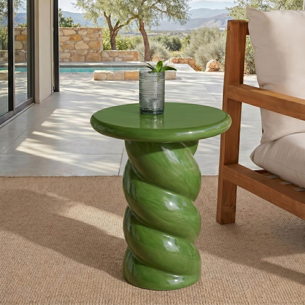 SAFAVIEH Couture Collection - Noelly Olive Green Concrete Accent Table, Contemporary Swirl Pedestal Side Table, High Gloss Finish, Fully Assembled (SFV2621C)