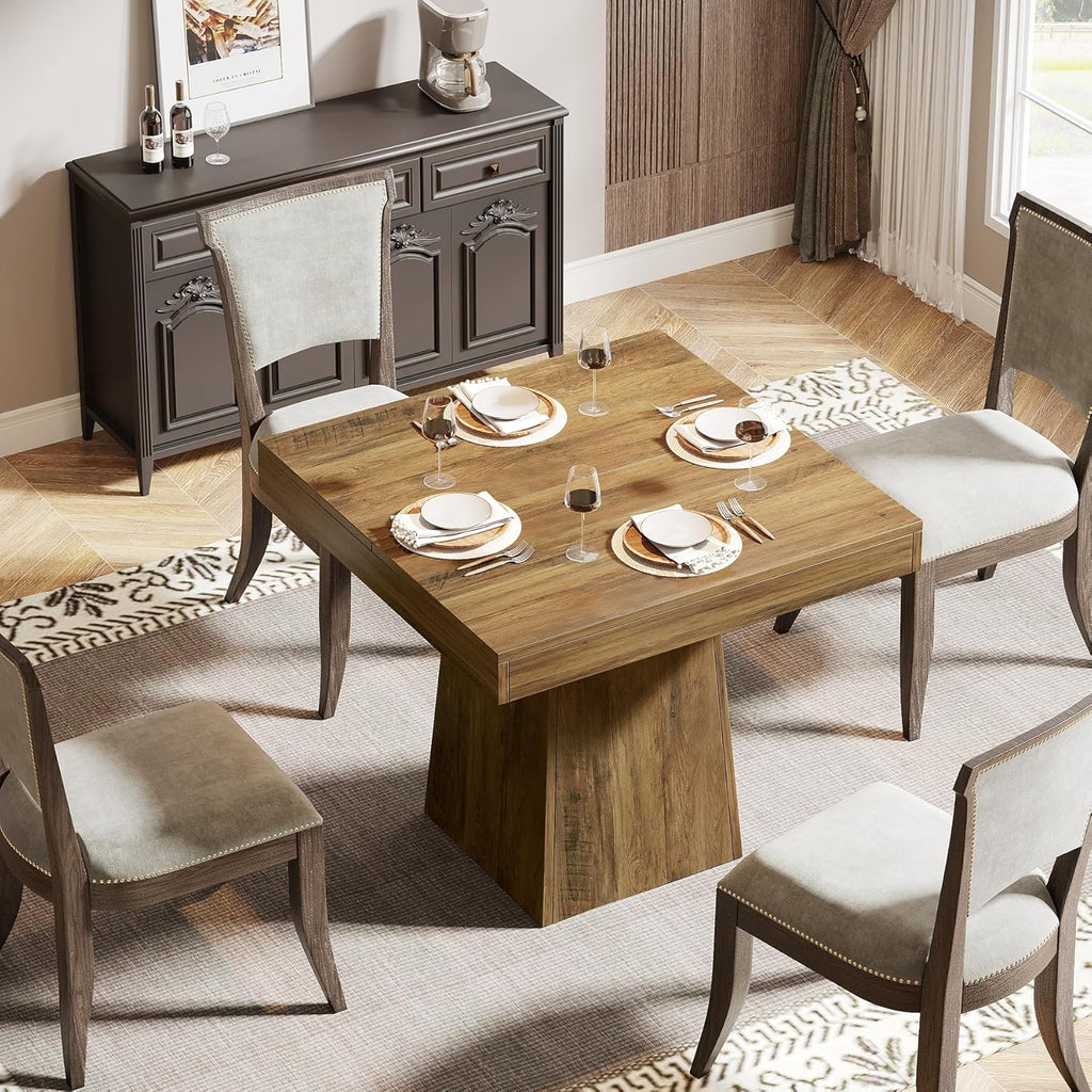 Tribesigns 31.5" Square Dining Table for 4, Farmhouse Kitchen Table with 3.93" Thick Tabletop & Heavy-Duty Base, Space-Saving Small Dinner Table for Dining Room, Apartment, Living Room, Brown