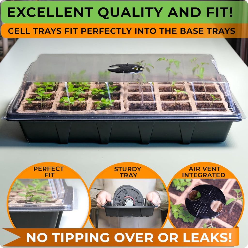 CARPATHEN Seed Starter Tray Kit - 5 x Strong Seed Starting Trays with Humidity Dome (120 Cells Total), Labels and Tools - Seedling Starter Trays Plant Germination Trays - Mini Greenhouse Cloning Kit