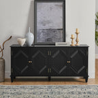 KEIKI 65.2" Mid Century Modern Sideboard Buffet Cabinet with Storage, Walnut Credenza Console Table with Adjustable Shelf, Farmhouse Coffee Bar Wine Cabinet for Living Room, Entryway, Kitchen, Black
