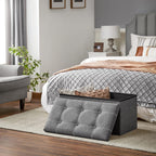 SONGMICS Mazie Collection - 30 Inches Ottoman Storage Bench, 21 Gal. Folding Chest with Breathable Linen-Look Fabric, Load up to 660 lb, for Entryway, Living Room, Bedroom, Dark Gray ULSF001G01