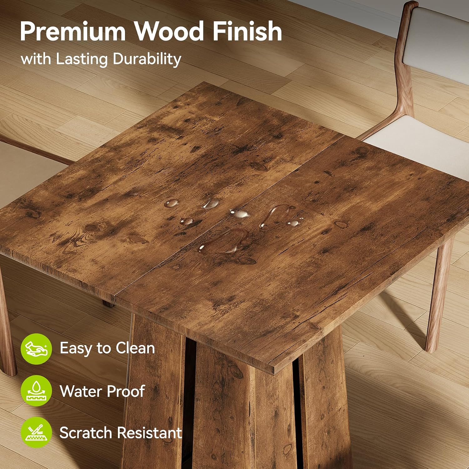 LITTLE TREE Wooden Square Dining Table 4 Sets, 31.5" Farmhouse Kitchen Table with Heavy-Duty Pedestal Base, Dinner Furniture for Dining Room, Living Room, Kitchen (1, Rustic Brown)