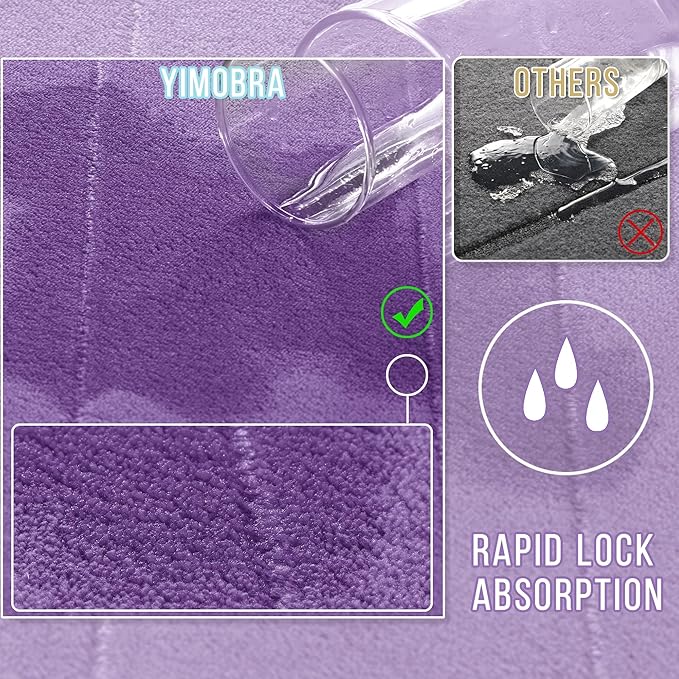 Yimobra Memory Foam Bath Mat, Super Soft Absorbent Bathroom Rug Non Slip 24x17 Inch, Quick Dry, Machine Washable Floor Carpet for Tub Shower, Home Decor Accessories, Lavender