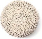 · REDEARTH · Round Pouf Ottoman - Hand Knitted Boho Poof Footrest - Ivory