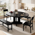 iPormis 5-Piece Round Dining Table Set for 4-6, 59" Extendable Dining Room Table Set with 2 Ergonomic Chairs & 2 Benches, Oval Modern Dinette Table with Metal Frame & MDF Board, Space-Saving, Black