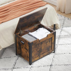 GAOMON 23.6" Storage Chest, Storage Bench with Safety Hinge | Farmhouse Style Wooden Trunk Chest for Entryway, Bedroom, Living Room, Rustic Brown