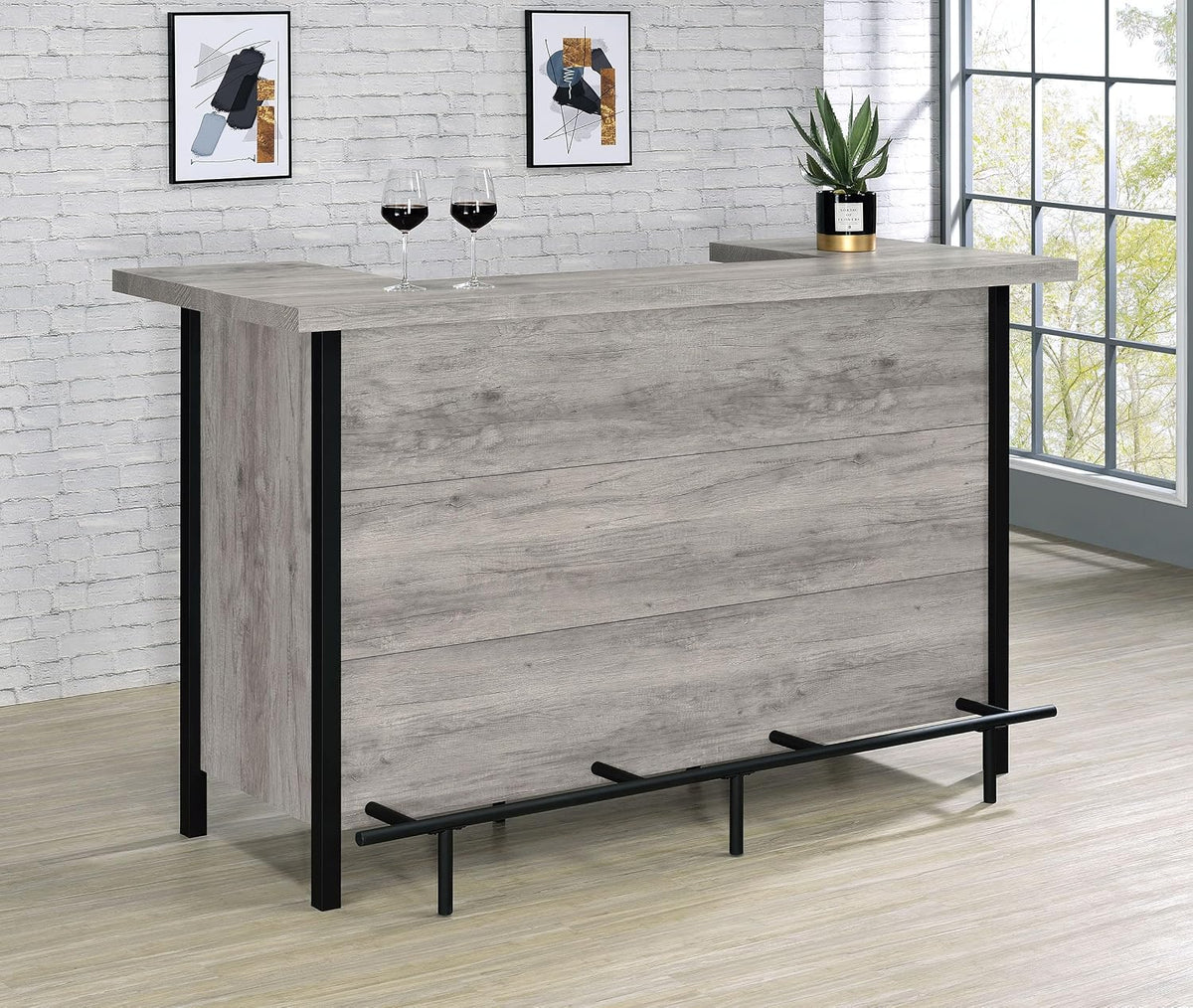 Coaster Home Furnishings - Bellemore - Wood & Metal - Bar Cabinet with Bottle Rack and Stemware Racks with Open Storage - Dining Room & Home Bar - Gray Driftwood - 182105