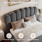 Queen Size Cloud Bed Frame with Wave Headboard, Plush Foam Upholstered Platform, Soft Rounded Safety Corners, No Box Spring Required, Noise-Free, Easy Assembly, Grey