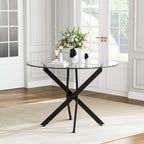 AF ARTISAN FURNITURE 36” Round Glass Dining Table for 4, Clear Tempered Glass Kitchen Table with Black Metal X Legs, Small Round Dining Table for Apartment, Dining Room & Bistro
