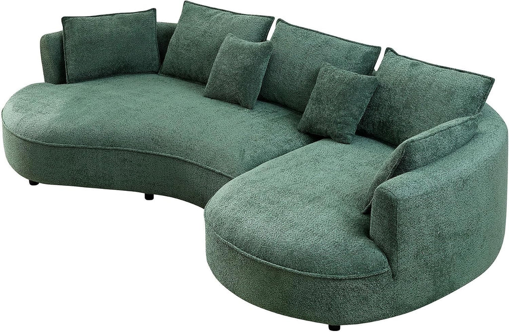 125” Curved Boucle Sofa,Modern 5-Seater L-Shape Sectional Couch with Chaise and Memory Foam,Modular Oversized Teddy Sofas for Living Room,Bedroom,Apartment (Right Facing,Green)