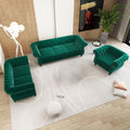 Velvet Sofa Couches Set, 3-Piece Mid Century Modern Upholstered Couch with Cushions, Home Sofa Sectional Furniture Sets, Comfy Tufted Chesterfield Couches for Living Room, Bedroom, Office