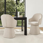 KISLOT Swivel Dining Chairs Set of 2, Upholstered Modern Barrel Dining Chairs with 360° Swivel Base, Chenille Velvet Fabric Accent Kitchen Chairs with Arms, Padded Dining Room Chairs, Sand