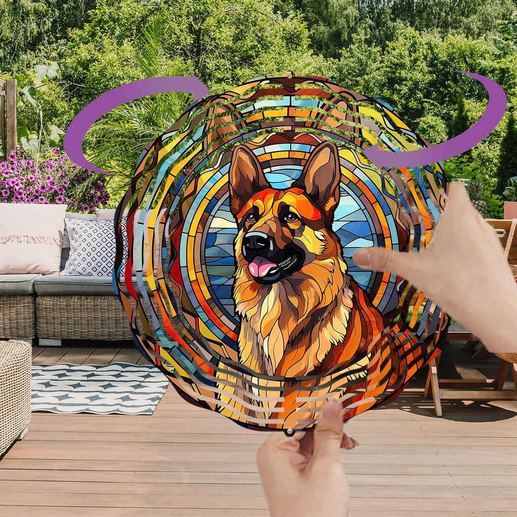 German Shepherd Dog Wind Spinners Outdoor Dog Memorial Gifts, 3D Metal Kinetic Hanging Garden Wind Spinner, Spinner Decor, Wind Sculptures for Outdoor & Indoor, Window, Yard Decor (German Shepherd 1)