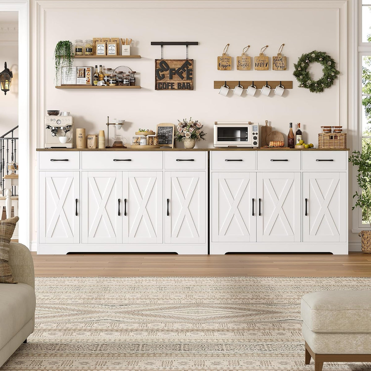 HOSTACK Kitchen Buffet Sideboard Storage Cabinet, Coffee Bar Cabinet, White