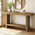 63-Inch Solid Wood Console Table, Narrow Farmhouse Entryway Table with 2-Tier Storage Shelf, for Hallway, Entrance, Living Room, Behind The Couch, Easy to Assemble, Brown
