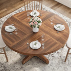 GarveeHome Kitchen Table for 4-6 People, Dining Table, Round Dining Room Table for Kitchen, 47 Inch Round Table for Dining Room, Walnut