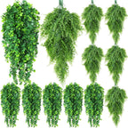 Hoteam 12 Pcs Artificial Hanging Plants 32 Inch Fake Ivy Vines with Fake Leaves Patio Artificial Plants Greenery for Living Room Indoor Outdoor Wall, No Basket (Eucalyptus,Persian Grass)