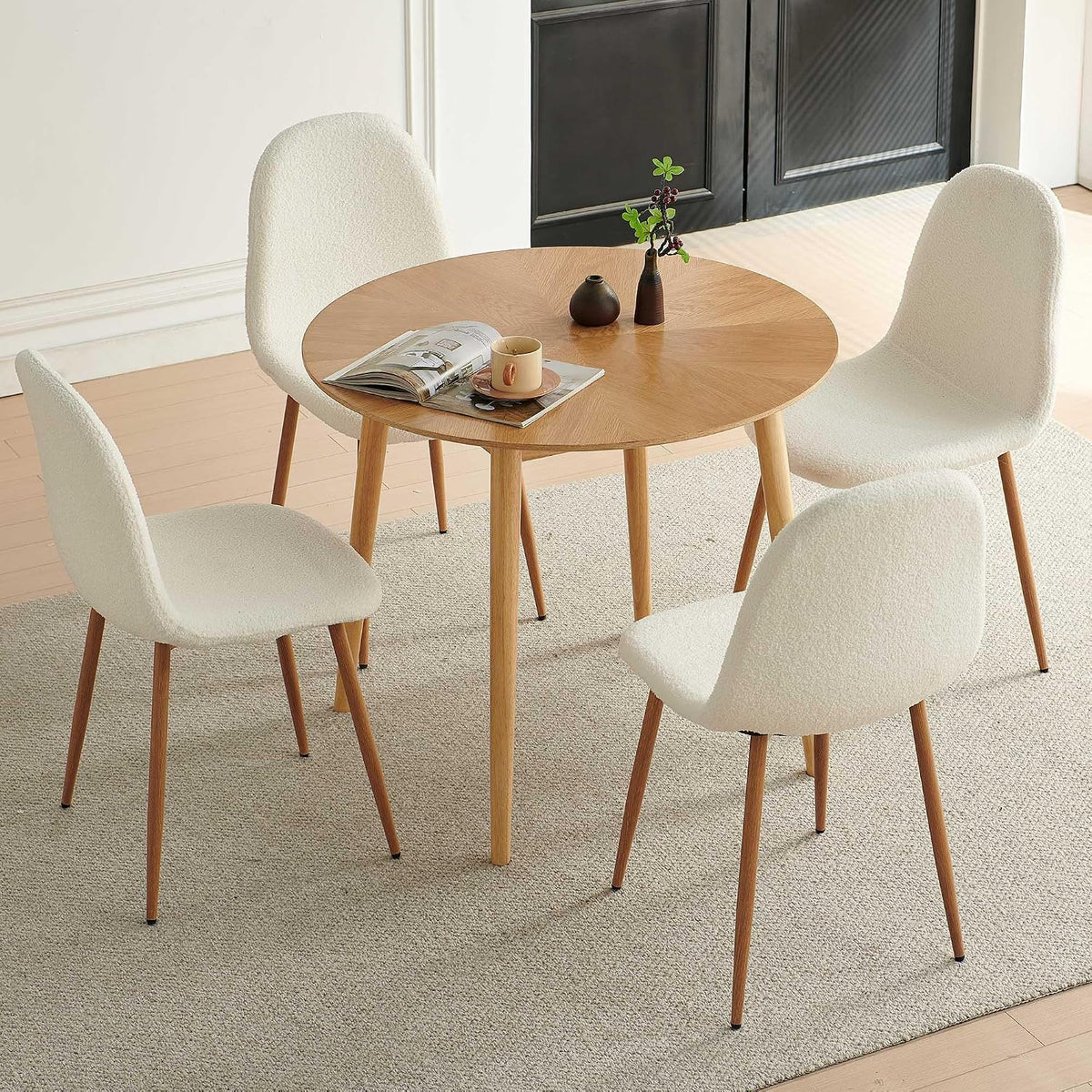 Round Dining Table for 2-4, Mid Century Modern 35 Inch Round Kitchen Table, Space Saving Small Dining Table with Oak Wood Veneer Tabletop and Solid Wood Legs for Dining Room, Living Room