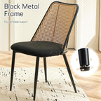 NORDICANA Rattan Dining Chairs Set of 2, Mid Century Kitchen Dining Room Side Chairs with Upholstered Cushion, Black