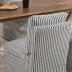 Slipcovered Dining Chairs Set of 2, Farmhouse Upholstered Dining Chair with Solid Wood Legs, Soft Padded Armless Side Chair for Dining/Living/Reading Room, Banquet, Blue Stripe