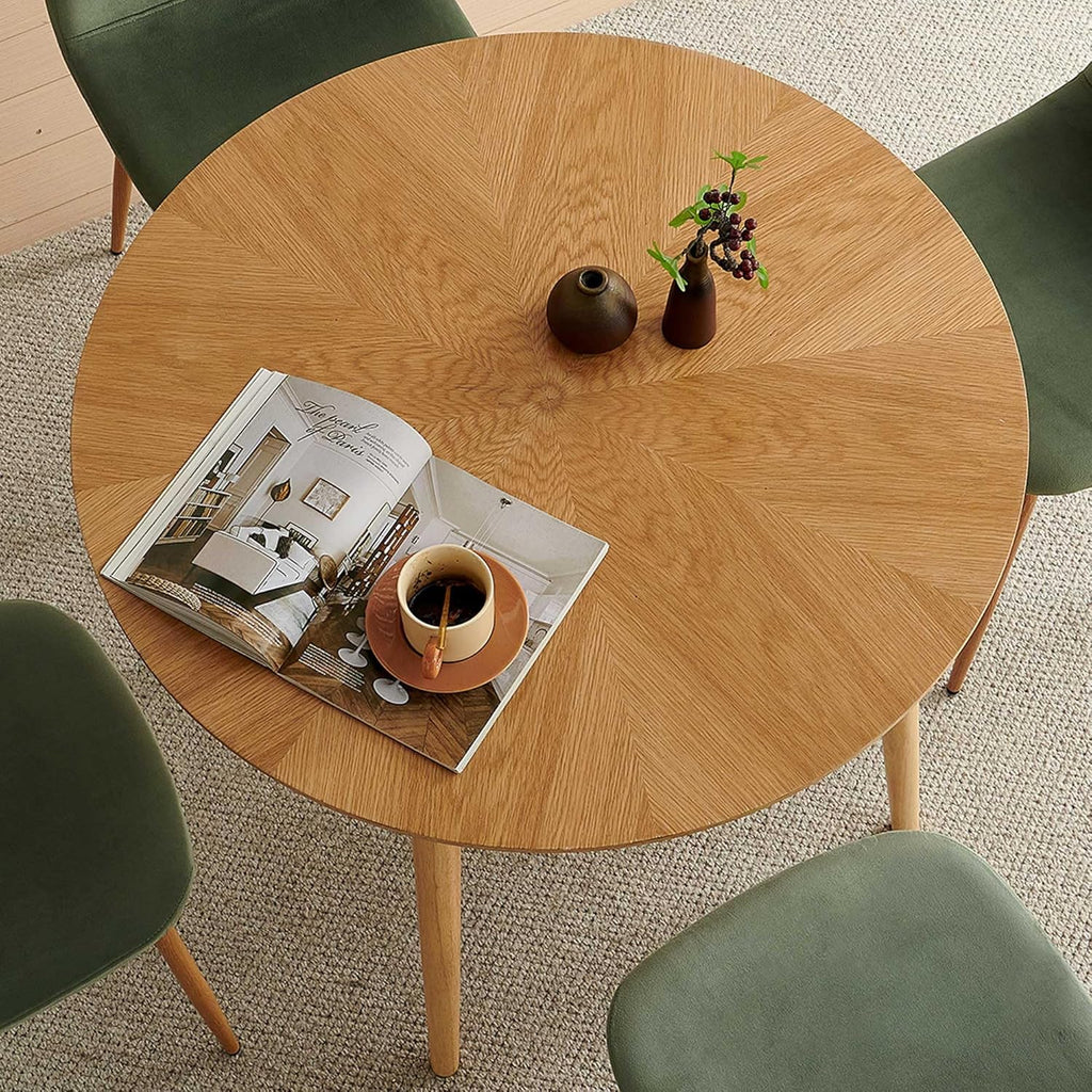 Small Dining Table Set for 4, Modern Round Dining Table with 4 Velvet Dining Chairs in Metal Legs, Easy Assembly for Compact Spaces - Green