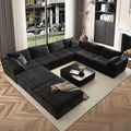 157.6" Cloud Couch Oversized Modular Sectional Sofa, U-Shaped 8 Seater Deep Seat Couch with Ottoman, Soft Corduroy Upholstery, DIY Combination for Living Room, No Assembly Required, Black