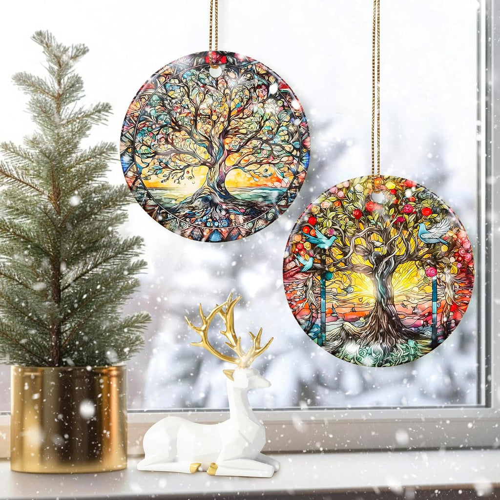 Colorful Ceramic Tree of Life Christmas Ornament, Tree of Life & Christmas Ornaments for Tree, Holiday Decor - Pattern C