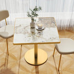 31.5" Square Dining Table, Square Restaurant Table with 1.2" Thick Sintered Stone Tabletop and Golden Metal Pedestal Base, Bistro Table for Diner, Bar, kitchen, Bakery, Apartment (Marble Patterns)