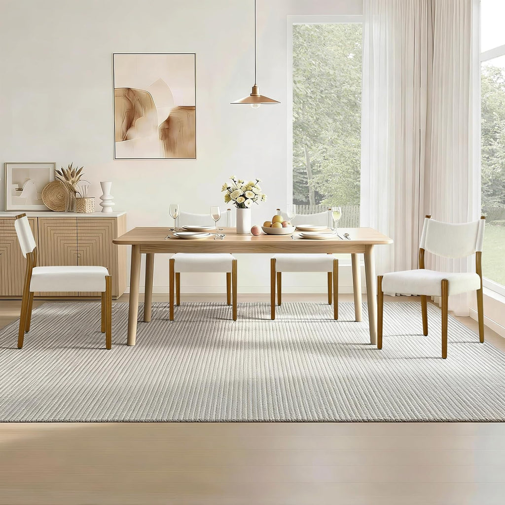 KISLOT Dining Chairs Set of 4, Ergonomic Upholstered Wood Chairs, White | Mid Century Modern Dining Room Chairs, Ergonomic Farmhouse Kitchen Chairs with Solid Rubber Wood Frame, Antique Walnut Leg