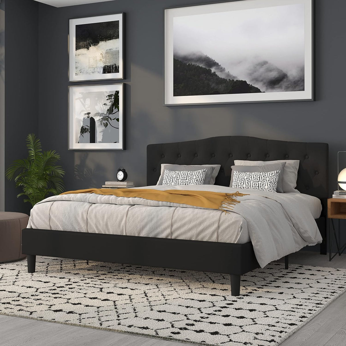 Flash Furniture Cambridge Tufted Upholstered King Size Headboard in Black Fabric