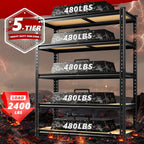 REIBII 2400LBS Storage Shelves 5 Tier Garage Shelving Heavy Duty Adjustable Garage Shelves, Utility Rack Shelf, Shelving Units for Warehouse Pantry Closet, Commercial, 35.5" W x 11.9" D x 72" H, Black
