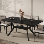 MECHYIN Extendable Dining Table for 4-8, 55-71 in, Storage Shelf, Black | Flip Leaf Stores Under Top, No-Gap Metal Connectors, Chairs Tuck Under Pedestal Base, Wood-Grain MDF Top, Fits Apartments