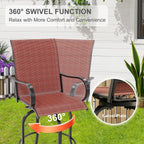 2 Piece Outdoor Swivel Bar Stools, All-Weather Bar Height Patio Chairs with High Back & Armrest, 360° Swivel Tall Barstools for Patio, Deck, Backyard, Garden-Red