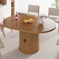 Vipbear Extendable Dining Table 43-59" for 4-6 People, Solid Wood Top with Fluted Slide Door & 8-Compartment Storage, Space Saving Round Dining Room Kitchen Dinner Tables with Pedestal Base (Walnut)