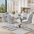 Modern Dining Table Set for 6,63'' Dining Room Table Set for 6 with Chairs,Rectangular Kitchen Table with Faux Marble Tabletop and DIY Chrome Legs,Glass Dining Table Set Ideal for Dining Room