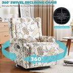 Swivel Glider Floral Recliner Chairs Set of 2, High Back Swivel Rocker Fabric Accent Chair for Living Room, Rivet Trim Upholstered Armchair Manual Sofa Seating - Beige Plants