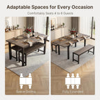 Ahomly 63“ Extendable Dining Table Set with 180° Smart-Flip Pivot, Gray | Dining Table Set for 4,Kitchen Table with Bench,Small Dining Table,Perfect for Small Space,Dinner Room Table Set for 6