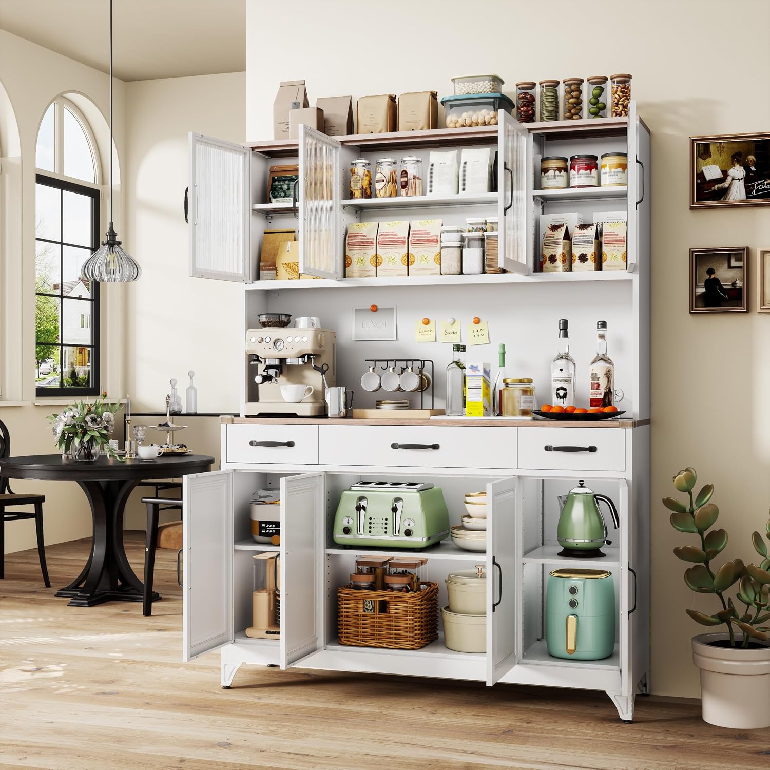 74.8" Tall Metal Pantry Cabinet with Charging Station & LED Light | Kitchen Pantry Storage Cabinet with 6 Adjustable Shelves, Large Cupboard for Kitchen,Dining Room, Living Room, Office