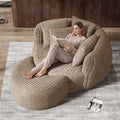 50.5" W x 67" D Oversized Chaise Lounge Chair with Ottoman,Light Camel | 38D Sponge,Round Reading Chair Luxury Plush Cloud Circle Sleeper for Living Room Bedroom, 5 Pillows,Corduroy
